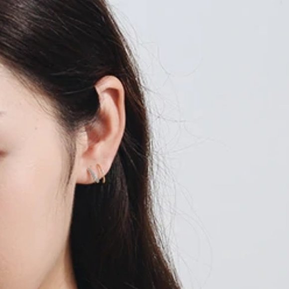 NEW 925 Sterling Silver Pave Diamond Hoop Earrings - Picture 6 of 9